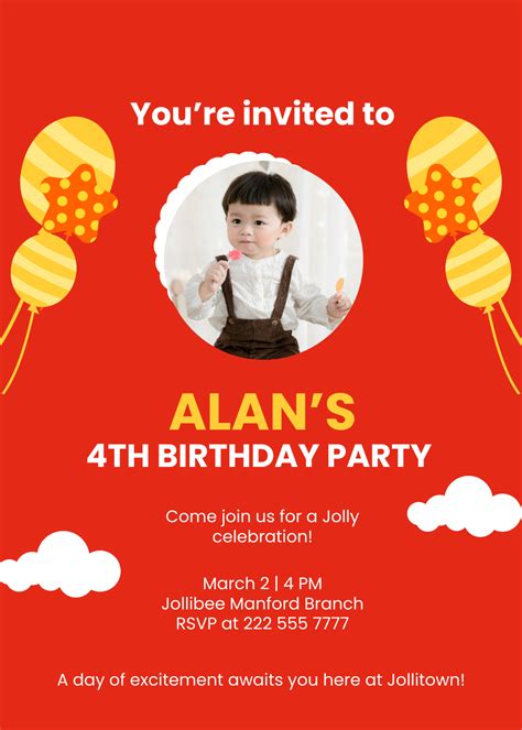 jollibee invitation template|Jollibee Birthday Invitation Card Template .